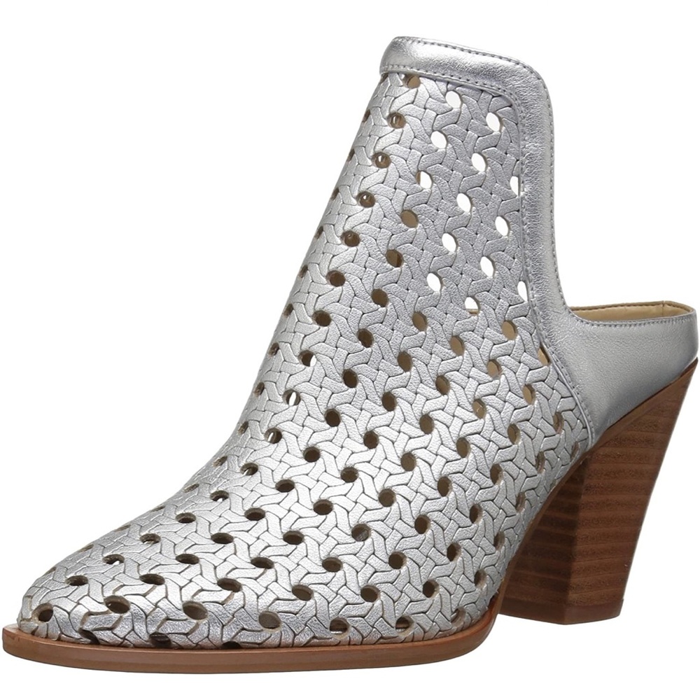 The Fix Jaeda Silver Leather Open Weave Mule Shoetie Ankle Bootie Size 6